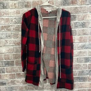 Buffalo plaid cardigan with hood - medium